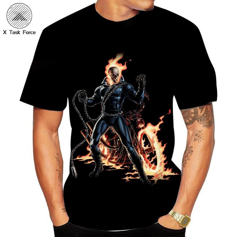 Sommer Rundhals 3D Flammen Totenkopf Print Top Modische Lässige Kurzarm Herren T-Shirts