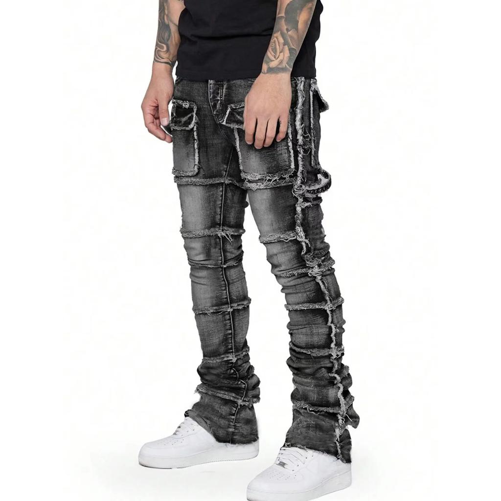 DRIPX Nuovi Jeans da Uomo Strappati Stacked Distressed Slim Fit Skinny Gamba Dritta Moda Hip Hop Pantaloni in Denim Streetwear Casuale