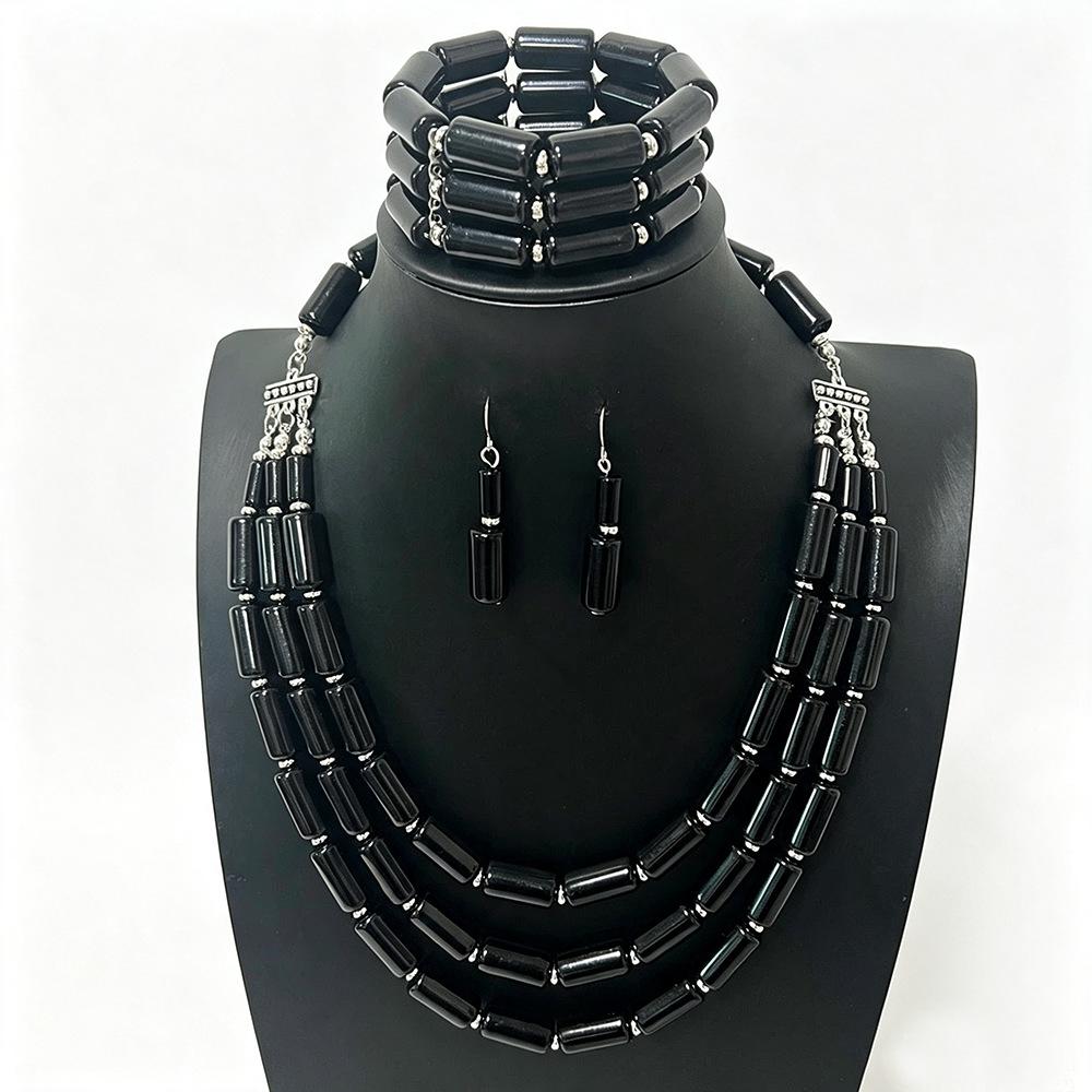 Beaded Three-piece Multi-layer Necklace, Earrings and Bracelet Set - Unique and Versatile Jewelry