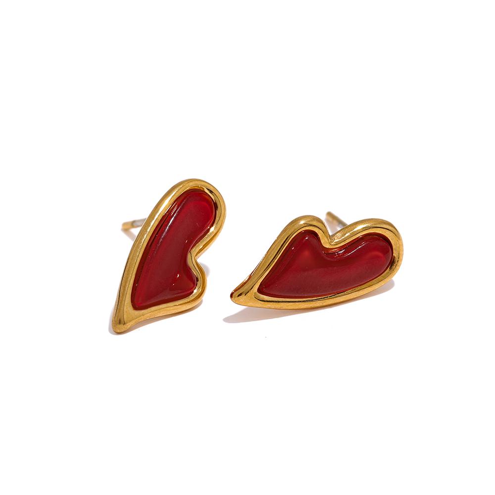 

Yhpup New Natural Shell Red Agate Heart Stud Earrings Stainless Steel Cute Charm Jewelry for Women 18K PVD Plated Bijoux Gift