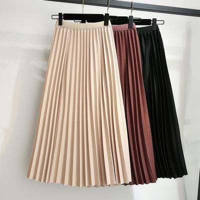 New Women's Classic High Waist A-line Skirt Slimming Solid Color Organ Pleated Skirt Versatile Mid Length Skirt