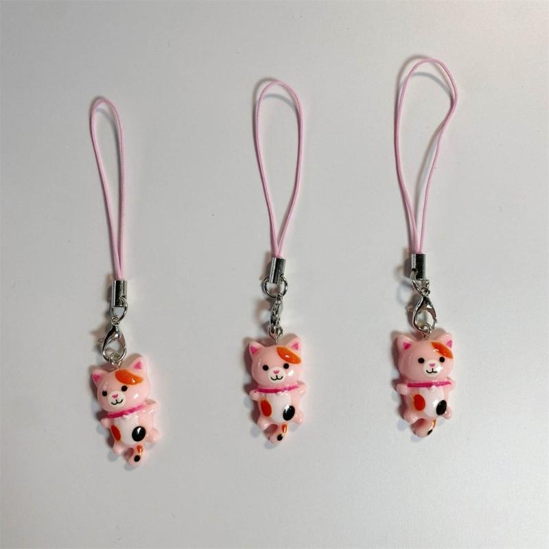 Cute Cat Pendant Phone Chain Strap Lanyard Kitten Keychain Backpack Ornaments