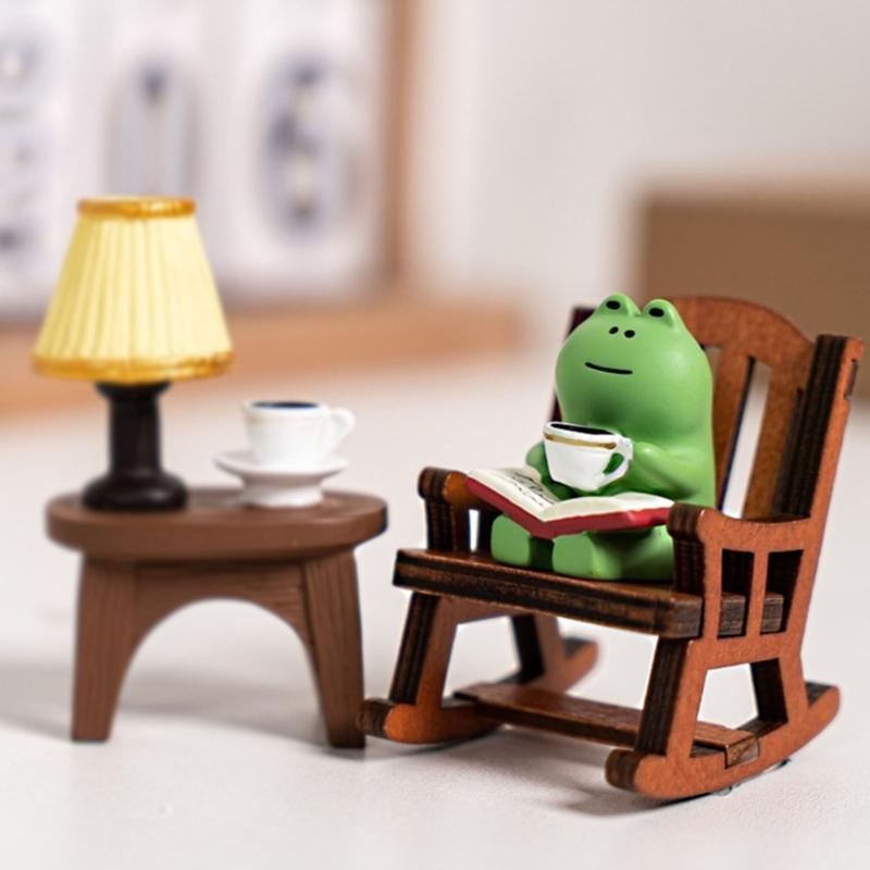 Resine Caffè Rane con Sedia a Dondolo Scultura in Miniatura Fatta a Mano Ornamento da Scrivania Per Studio e Decorazione Ufficio