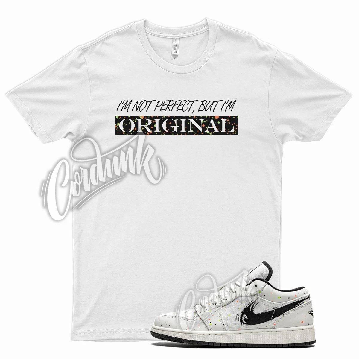 

White ORIGINAL Shirt for Air J1 1 Low Brushstroke Paint Splatter Black Multi S