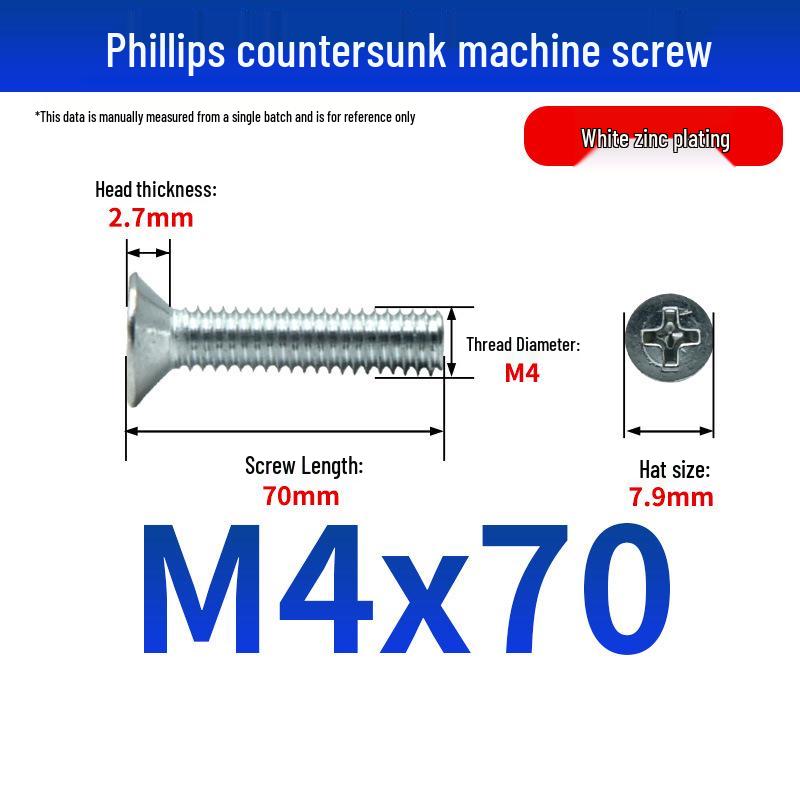 White Zinc Plated Cross Recessed Countersunk Head Screws & Bolts, Machine Thread, M3-M12