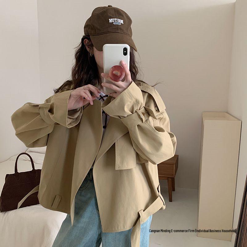 Women's Korean-Style Casual Loose Petite Trench Coat - Versatile Short Jacket for Spring & Autumn 2024