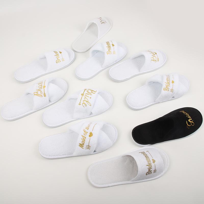 Fashion Wholesale Wedding Party Guests Home Slip-on Letter Print Shoes, For Bride And Bachelorettes Bridal Party Cross Strap Slippers