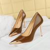 Fashion Retro High Heels 2024 New Leather Women Pumps Stilettos Banquet Shoes Sexy Party Shoes Metal Tip Ladies Heels