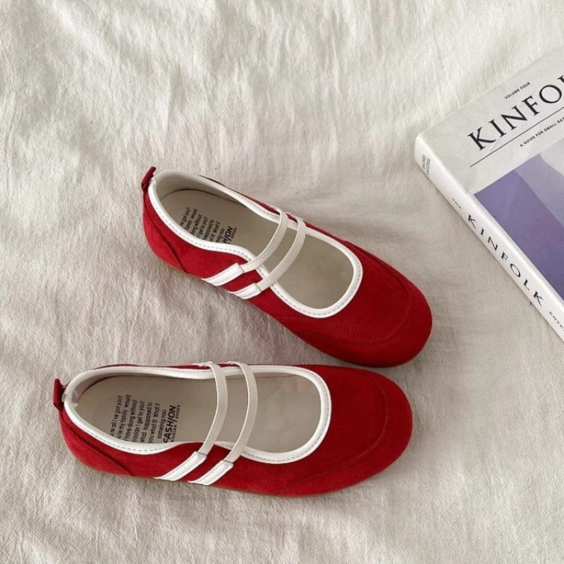 Versatile retro red Mary Jane shoes women's new flat-bottomed ballet sports and leisure shallow mouth single shoes