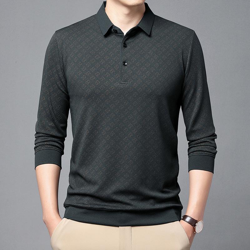 Autumn New Mercerized Cotton Men's Middle-aged and Elderly Long-sleeved T-shirt Lapel Casual Loose Bottoming Shirt POLO Shirt Top