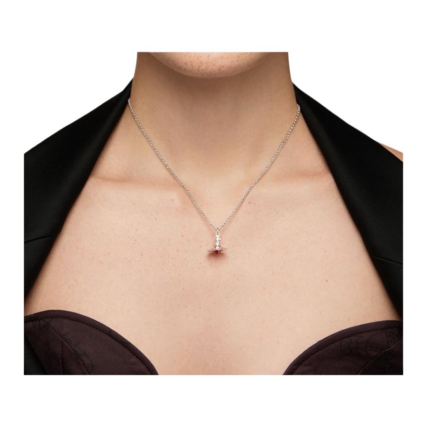 VIVIENNE WESTWOOD New Tiny Orb Medium 3D Saturn Sphere Necklace Unisex Necklace Red Silver 6302022402P186-CN001