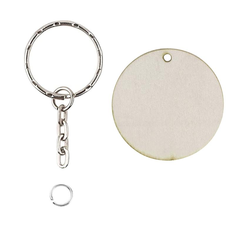80 Pcs Wooden Keychain Wood Pendant Blanks Keyrings for DIY for Key Crafts Suppl
