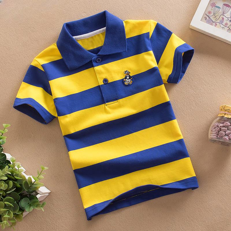 Jungen, Sommer, Mädchen, Kurzarm-T-Shirts, 1-12 Jahre alt, mittlere und ältere Kinder, gestreifte Revers-Poloshirts, Baumwolle