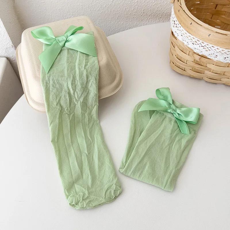 1 Girls' Bow Socks Spring/Summer Thin Velvet Stacked Socks Korean Version Lolita Baby Princess Calf Socks