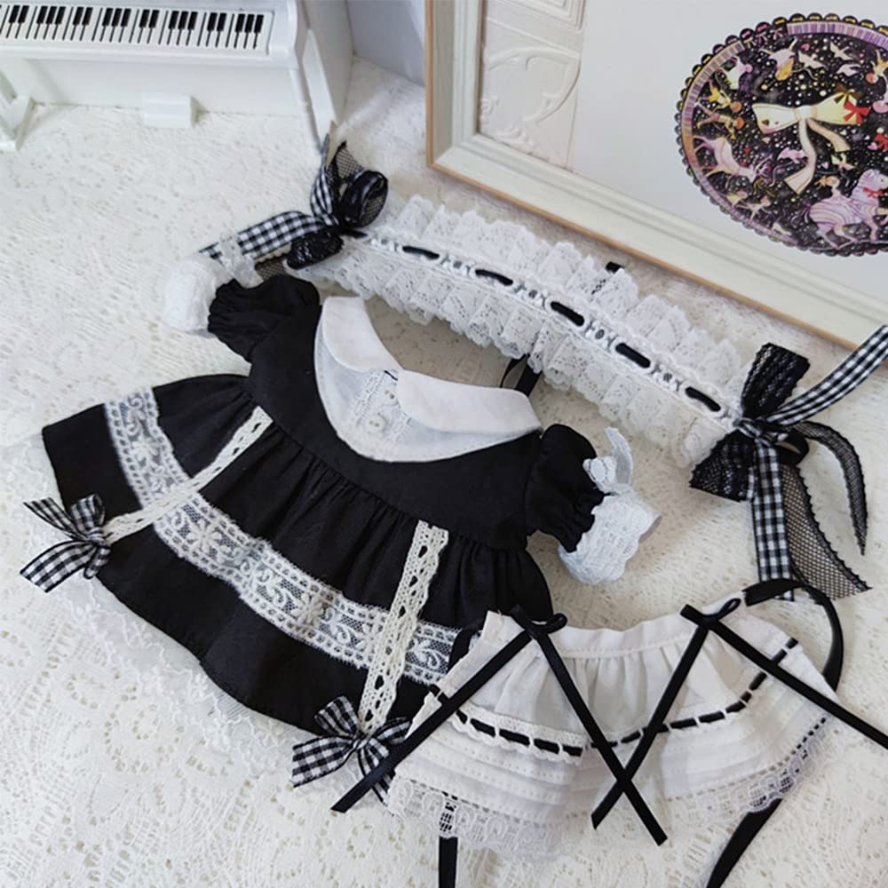 niannyyhouse 20cm Doll Clothes Maid Outfit Headband Dress Apron Set Lace Dress Doll Baby Clothes Stuffed Animal Dress Up Cotton Doll Clothes + +