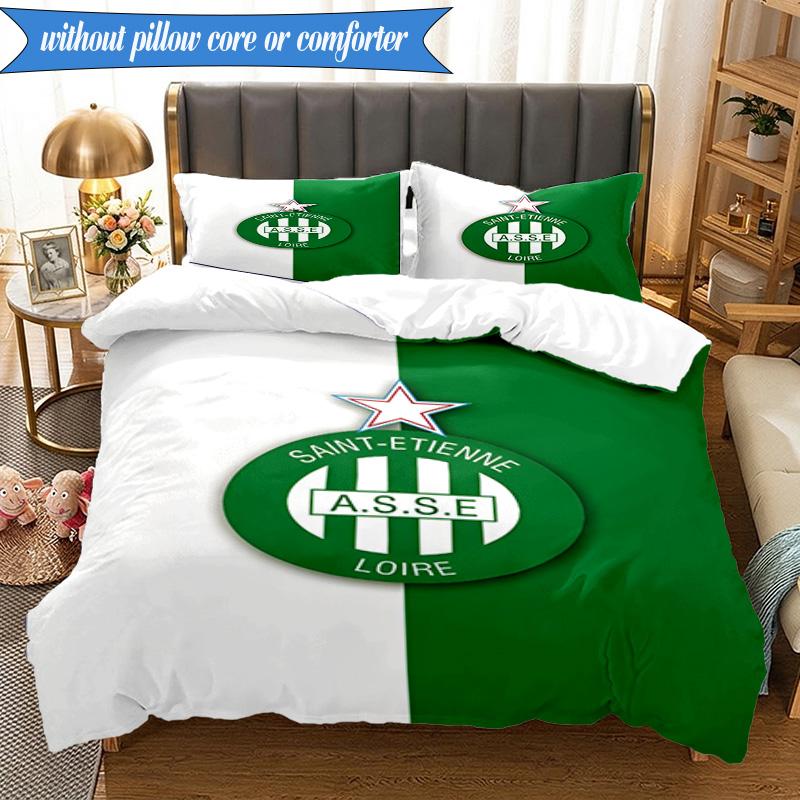 3PCS Asse Saint-etienne Crest Bedding Set 2D Printing (Includes 1 Duvet Cover + 2 Pillowcases Coreless), Bedroom decor,Fan gift