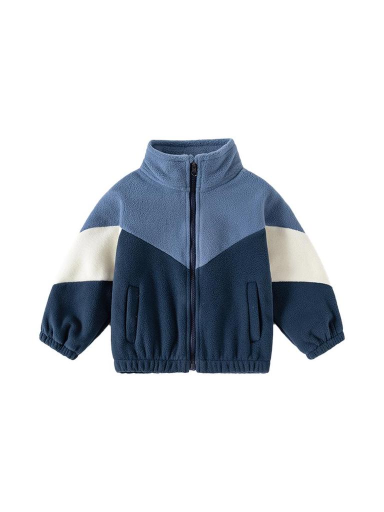 2025 Doppelseitige Fleecejacke für Jungen – Warmes, Colorblock-Freizeit-Herbstoberteil