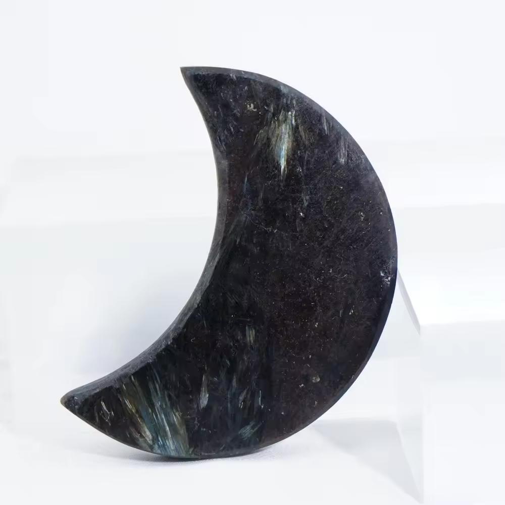 Natural Crystal Moon Shape Carving Mixed Gemstone Moon Statue Healing Stone Crescent Ornament for Home Decor One Size