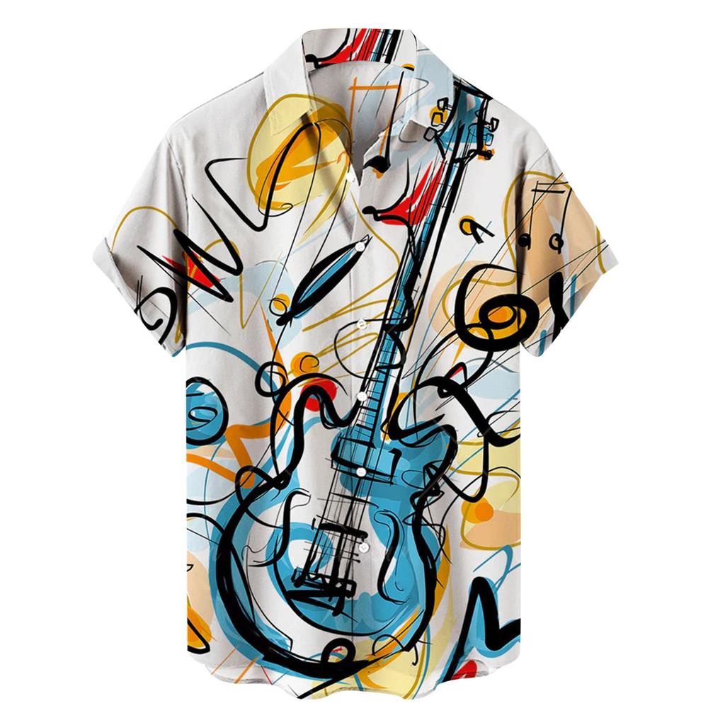 Summer New Plus Size Hong Kong Style Men's Shirt with Digital Printing Casual Short Sleeved Shirt for Men