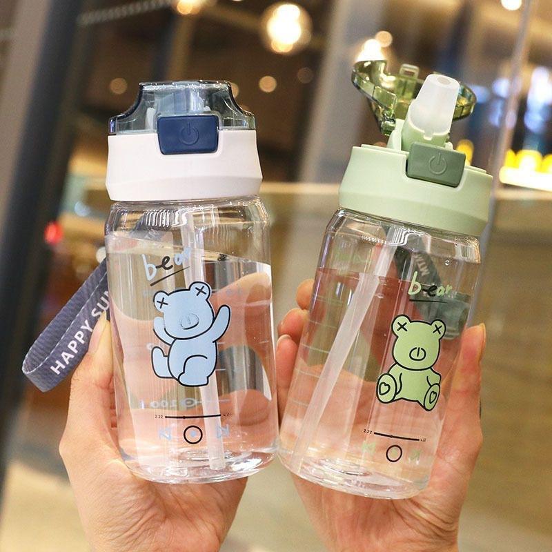 Water bottle summer new bear cup sports straw cup convenient wholesale with handle student space cup direct drinking cup ins