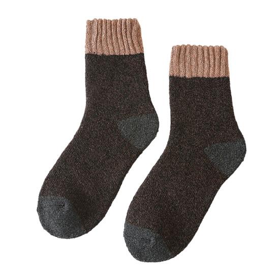 Men Thickened Wool Socks Color-Block Winter Ribbed Terry Socks Breathable Warm Casual Crew Socks for Daily Errands Workout Outdoor Sports