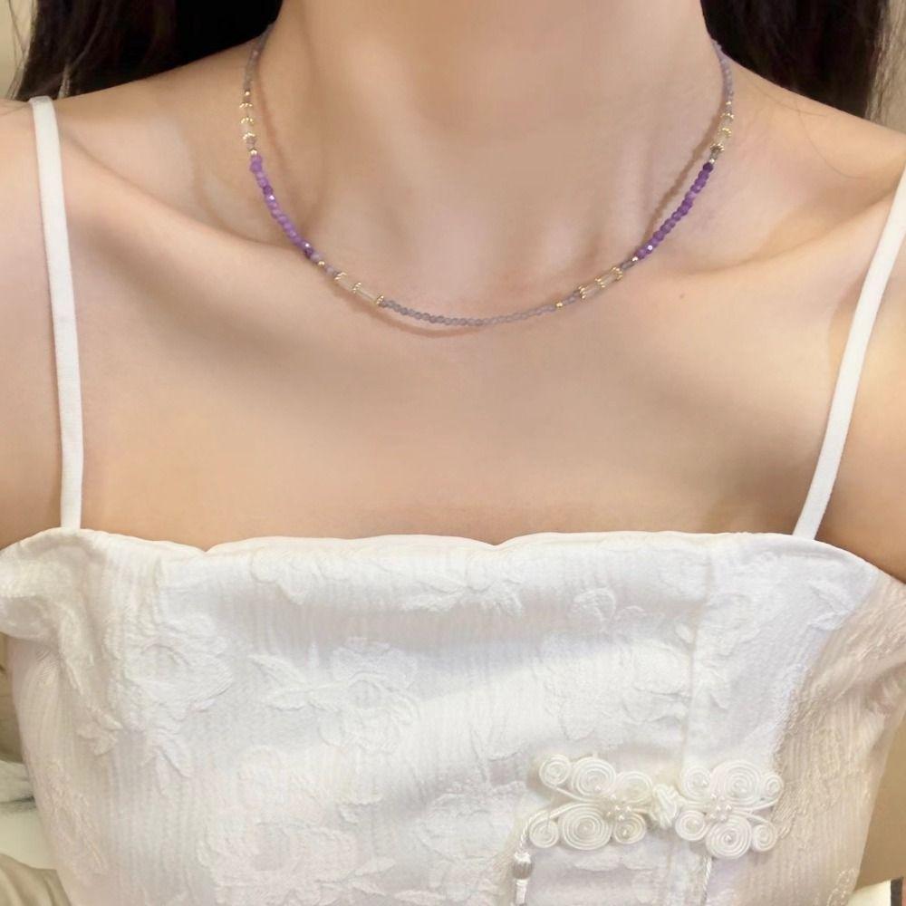 Chinese-style Amethyst Pendant Sweet Charm Dopamine Beads Necklace  Jewelry Accessories