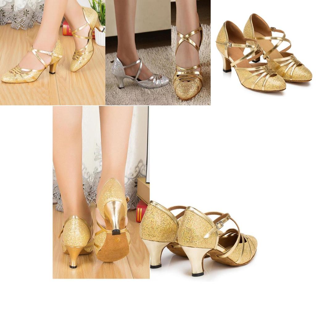 Elegant New Fashion Lady Latin Bling Sandals With Low Heel For Ballroom Dancing