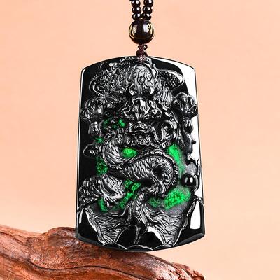 Exquisite Black Jade Dragon Pendant Necklace for Men and Women - A-Grade Ice Jade Zodiac Design