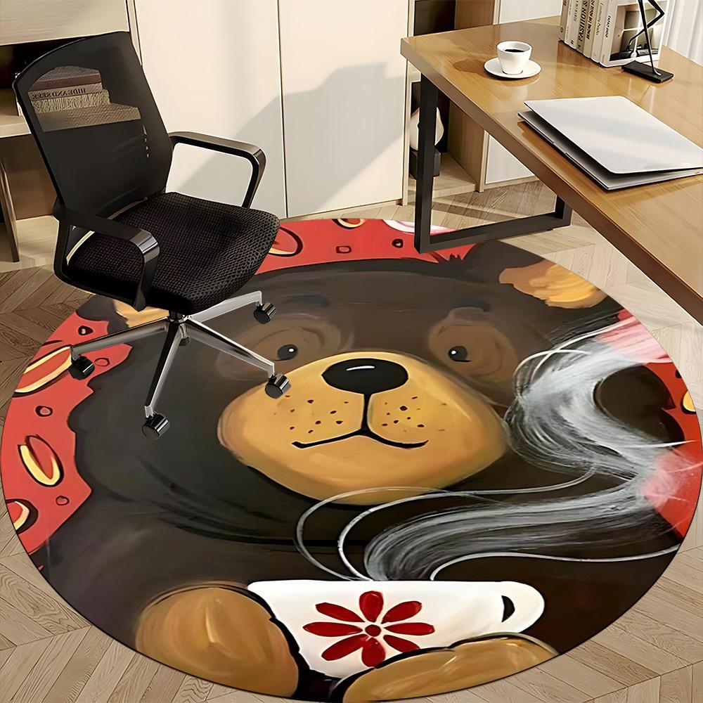 1PCTea Bear Office Round Area Rug, Mat Suitable For Office, Under Office Chairs Bedroom Living Room Home Decor, Room Deco