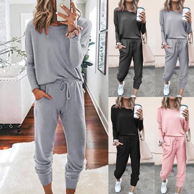 Women Fashion  Solid Pullover Long Sleeve Bandage Loose Pants Sweatsuits