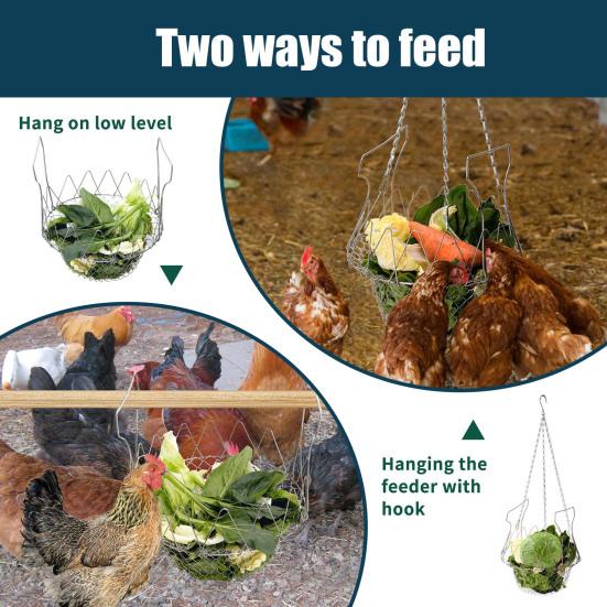 Hanging Chicken Feeder Large Poultry Vegetable Fruits Feeding Basket with Hanging Chain Veggie Treat Ball for Chicken Coop Accessories