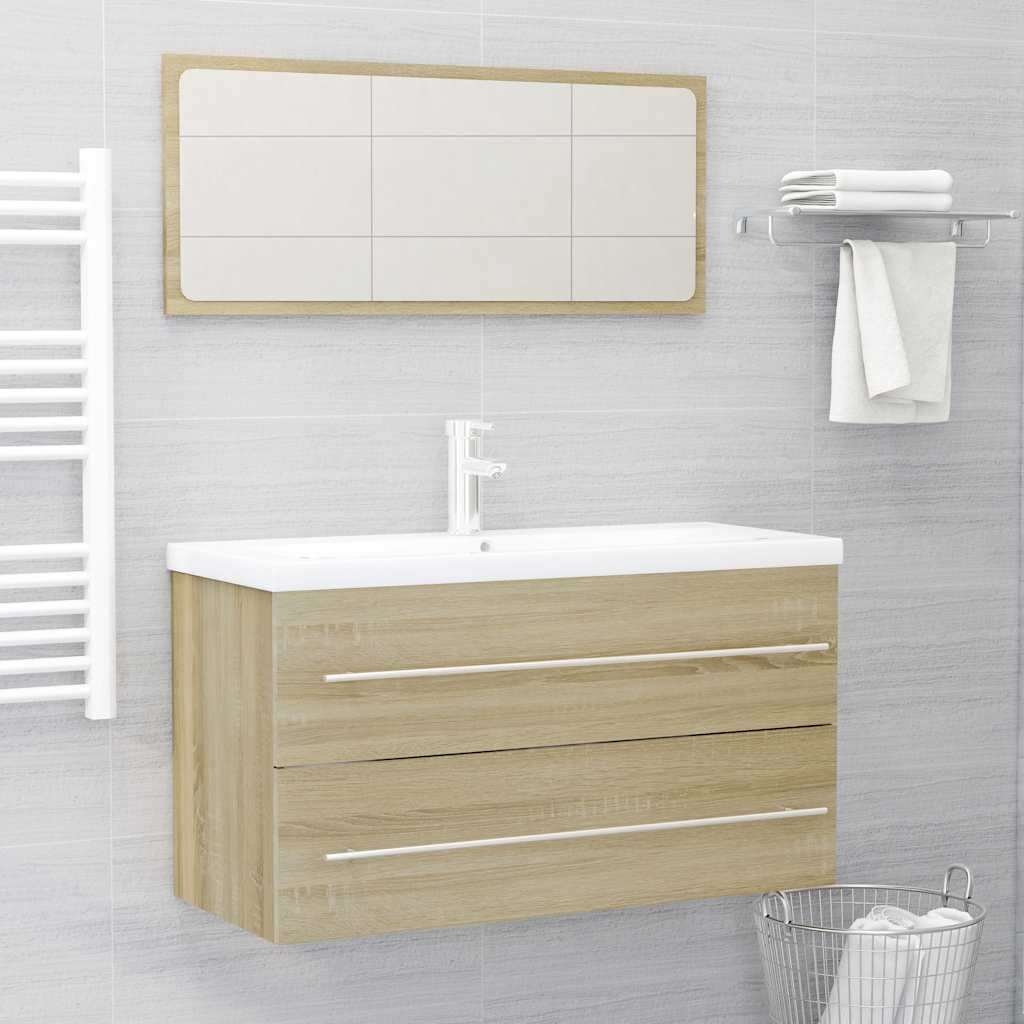 2 Piece Bathroom Furniture Set Sonoma Oak Wood Based Material
