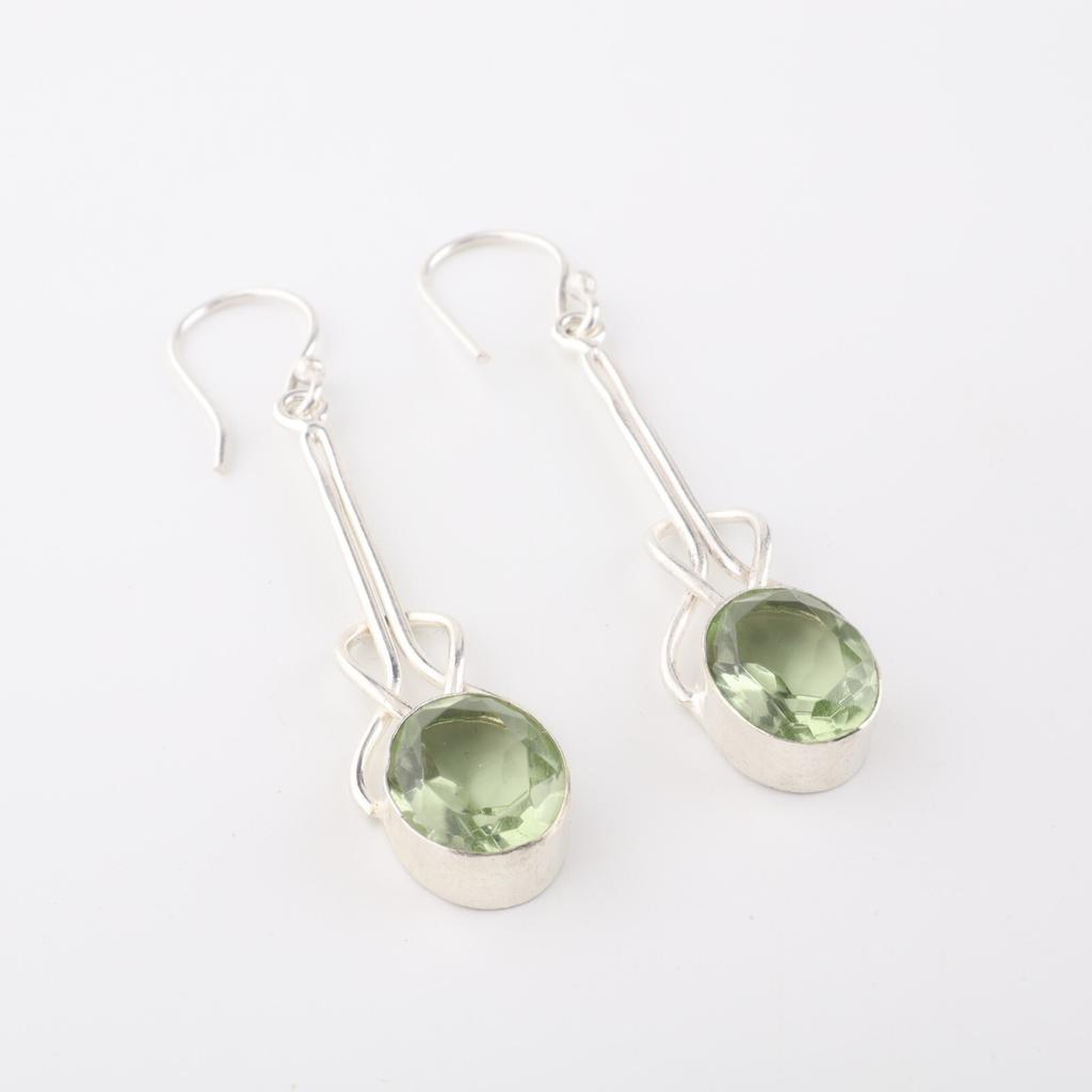 Green Amethyst Gemstone 925 Sterling Silver Jewelry Handmade Hook Earrings 1.76" EE-171-16