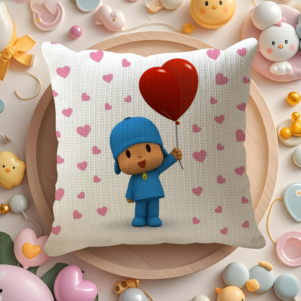 B-Boy-Girl-Pocoyo Cushion Cover Natural Linen Organic Fabric Double-Sided Printing Sofa Home Decor Gift Pillow Case Peach skin 18*18(CM)-1Pcs