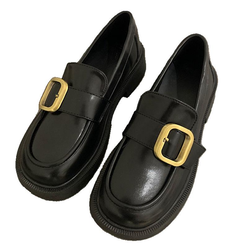 British style black small leather shoes women's spring and autumn 2025 new light mouth thick heel Mary Jane Love Doudou single shoes
