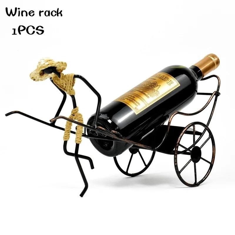 

Chinese Style Retro Wrought Iron Wine Rack Gift Ideas Rickshaw Wine Bottle And Glass Holder Bar Home Decoration Supplies