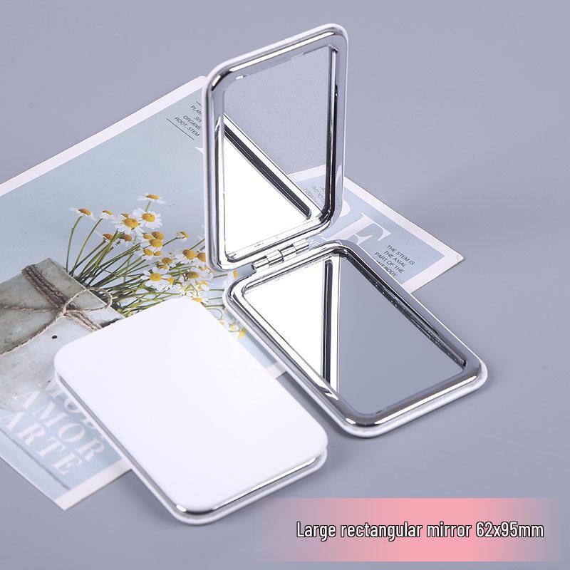 White PU Leather Folding Pocket Mirror - Creative Portable DIY Metal Student Mirror