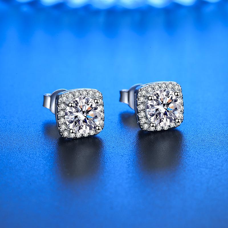 925 sterling silver Shiny Zircon Real Earrings Channel Cubic Zirconia Silver Stud Earrings for Women Sterling Silver Jewelry