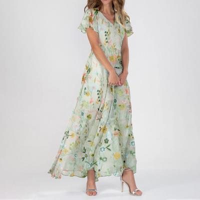 Women's Summer Dresses Casual Short Sleeve Maxi Dresses Cute Floral Maxi Dresses Wedding Guest Dresses Chiffon Flowing Dresses