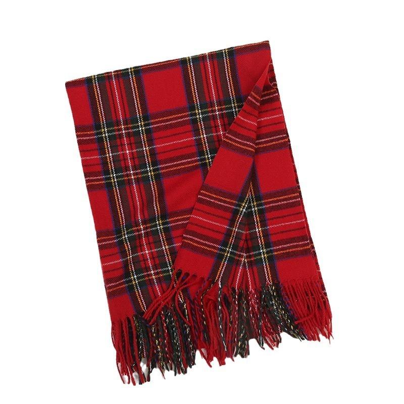 Christmas new red plaid scarf women's winter versatile shawl thickened double-sided warm tide student scarf