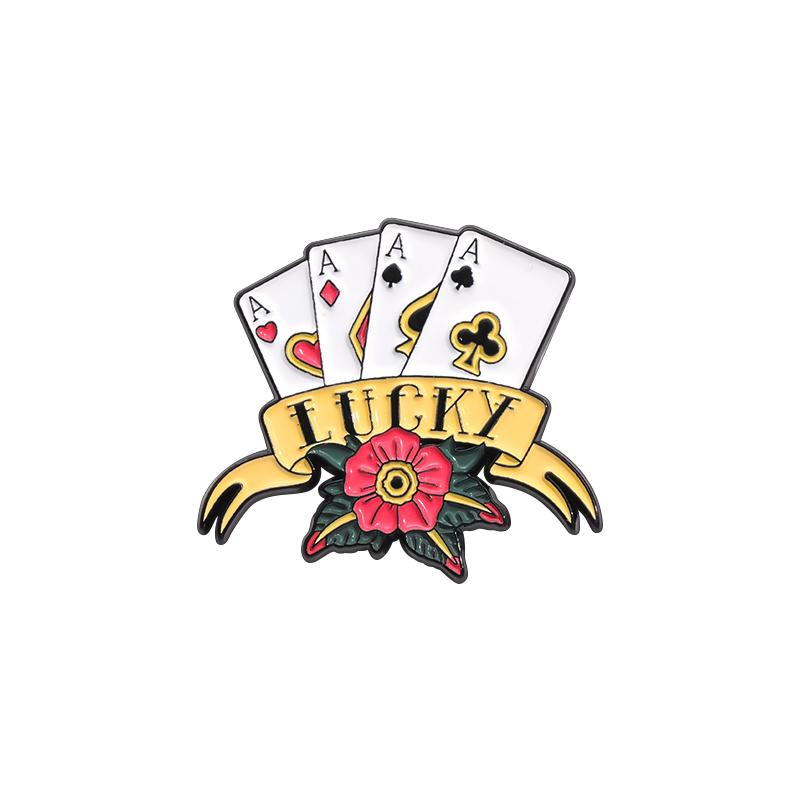 Lucky Spades Plum Block Playing Card Enamel Pins Funny Poker Chess Card Board Game Brooch Clothes Lapel Backpack Badge Jewelry