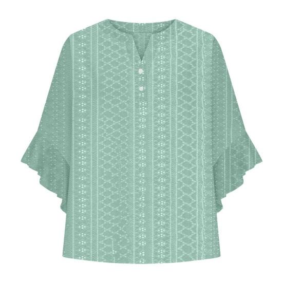 

Женские пуловеры с V-образным вырезом, оборками, кружевными рукавами с принтом, футболка с принтом, свободного кроя, повседневная блузка для ежедневной носки M зелёный