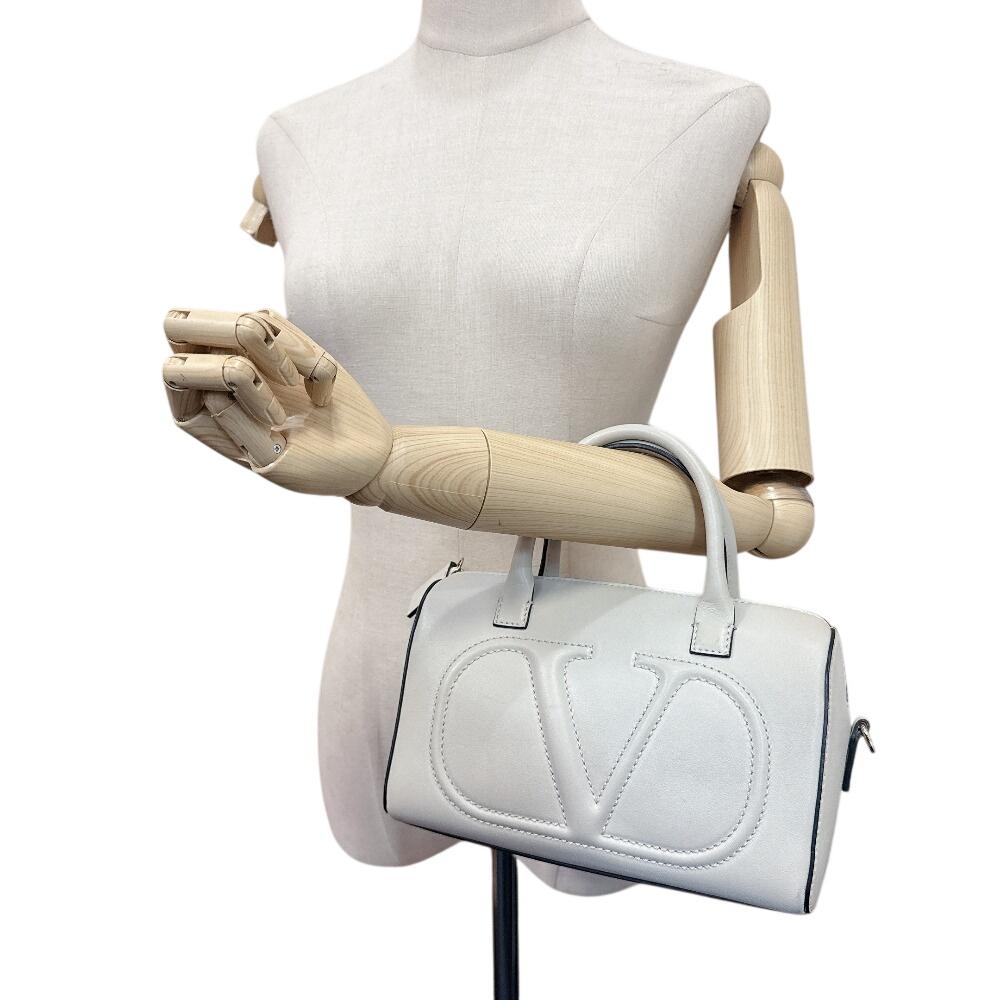 Valentino Garavani Mini Boston Bag with Strap, 2-Way leather Handbag white leather Used