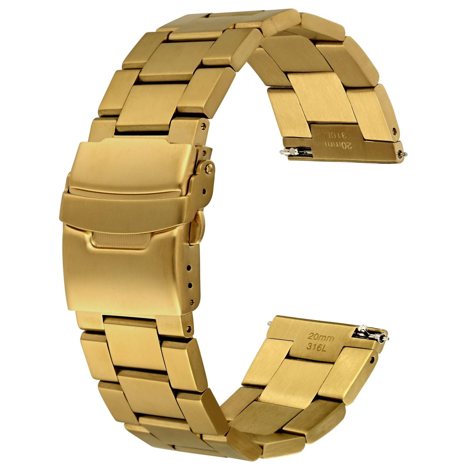 

[ANBEER] 24mm Watch Strap 316L Stainless Steel Watch Replacement Band Quick Release Metal No Tools Required Smartwatch Replacement Strap Gold