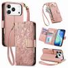 Compatible with iPhone 17/16e/15/14/13/12 Pro Max 16 Plus Lanyard Zipper Wallet Case Dual Card Holder Flip Stand Magnetic Buckle