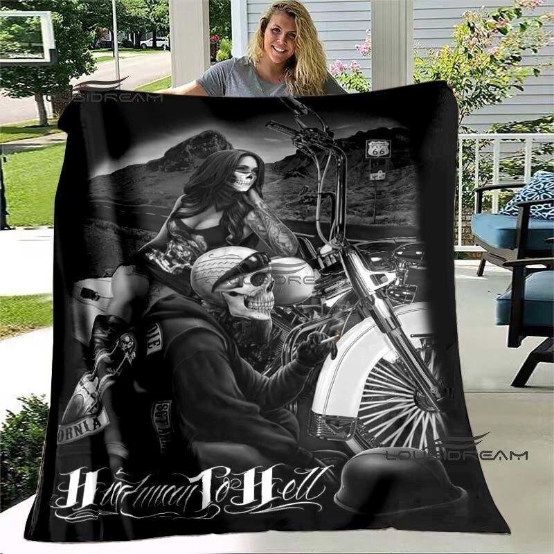 Deka na motorku Skeleton Ride or Die Skull Flanelová načechraná plyšová deka, dárky pro přátele, prostěradlo Sofa Travel Camping Deka