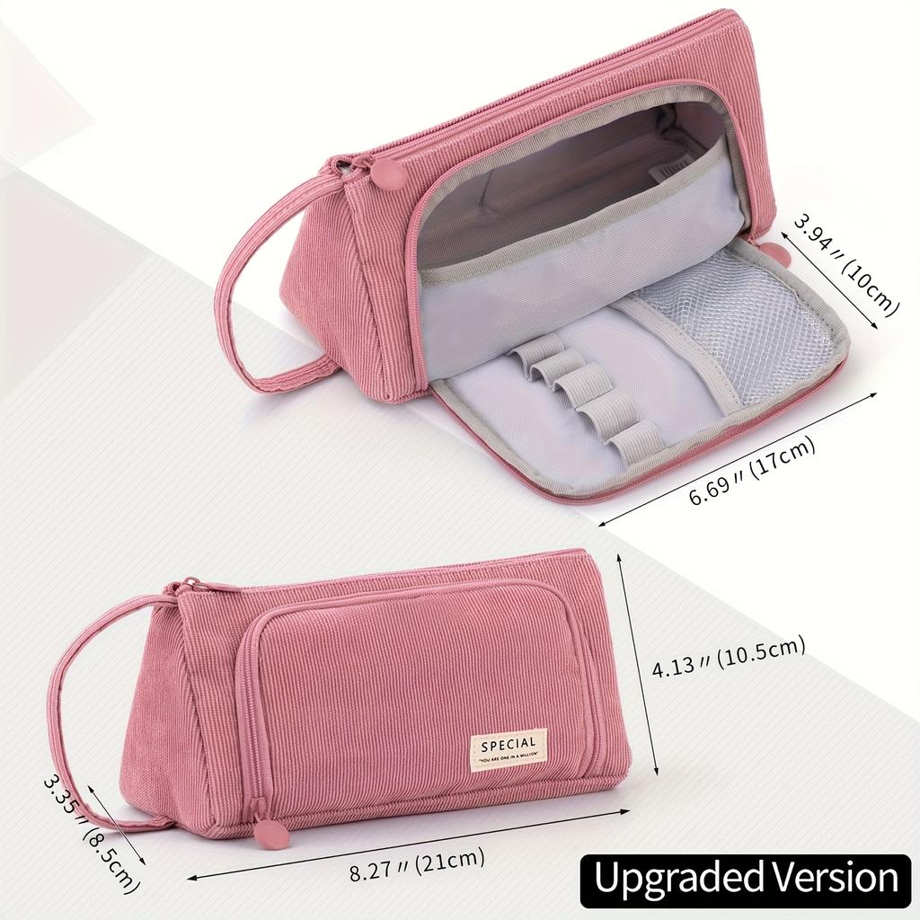 1 szt. Piórnik z sztruksu, Duży organizer wielokomorowy, Przenośny i przestronny, Materiał flanelowy na przybory szkolne i biurowe