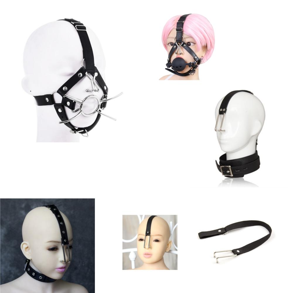 VaHppy SM BDSM Sex Toys Párové hry Role Hra Kočka/Pes Slave PU+Nerezová ocel Nos Hook Gag Bondage Orální sex