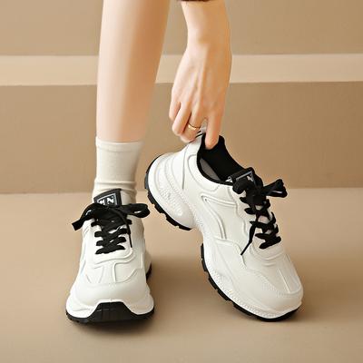 Daddy Shoes Women's Spring and Autumn New Ins Thick-soled Leather Casual Sneakers