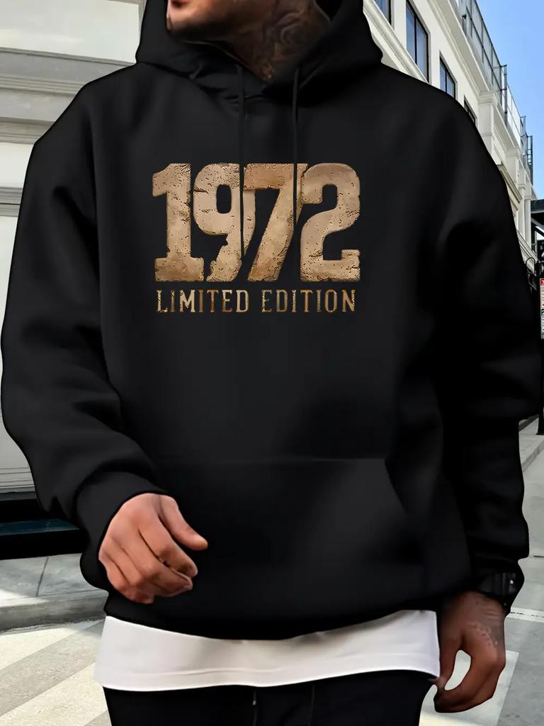 1972 Limited Edition Graphic Hoodie - Black Casual Pullover with Distressed Print